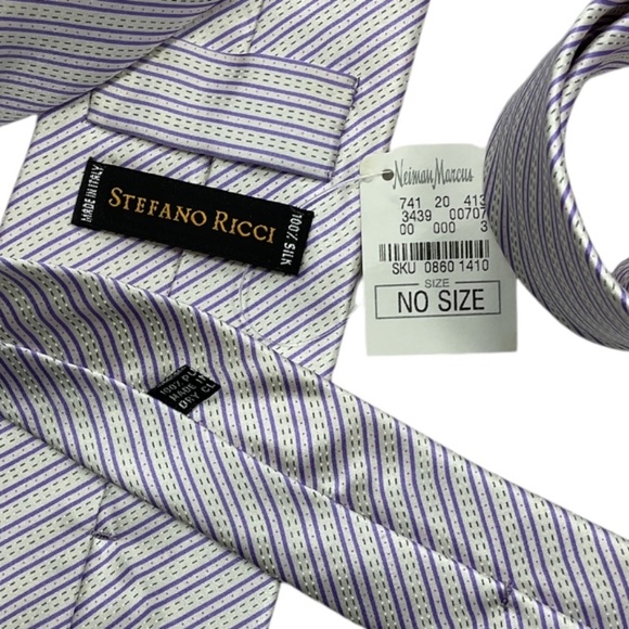 🆕STEFANO RICCI XL White/Purple Striped Silk LUXURY Tie ITALY - Picture 3 of 4